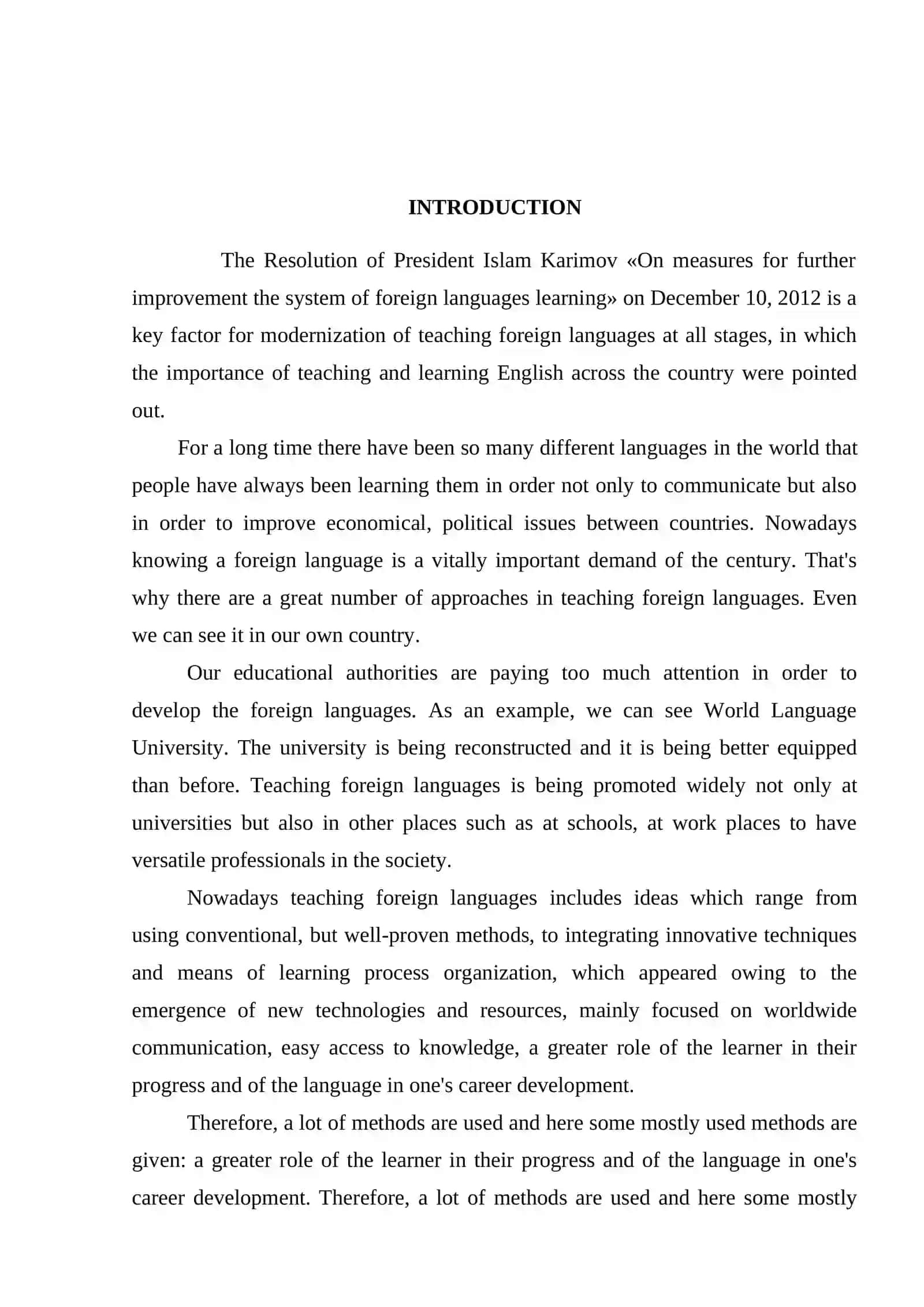 Resolution of President Islam Karimov 2