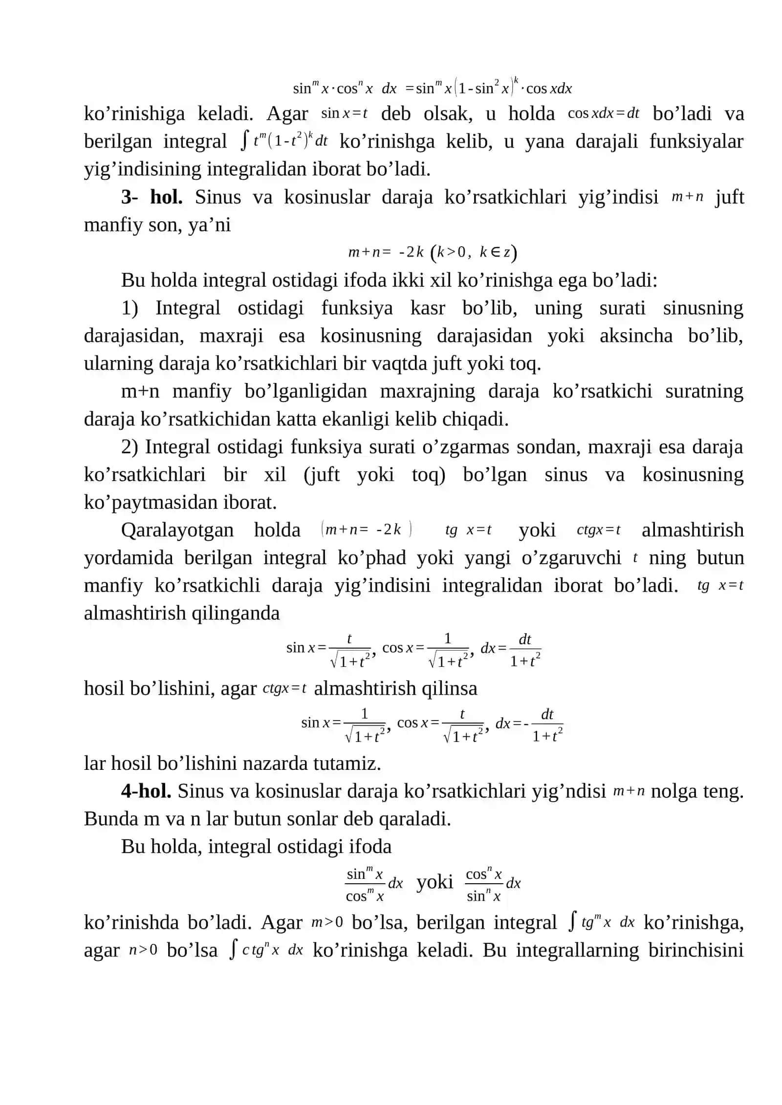 Trigonometrik funksiyalarni integrallash 2