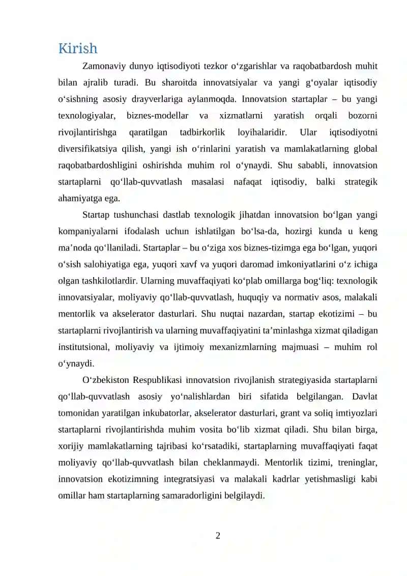 INNOVATSION STARTAPLARNI QO‘LLAB-QUVVATLASH MEXANIZMLARI 2