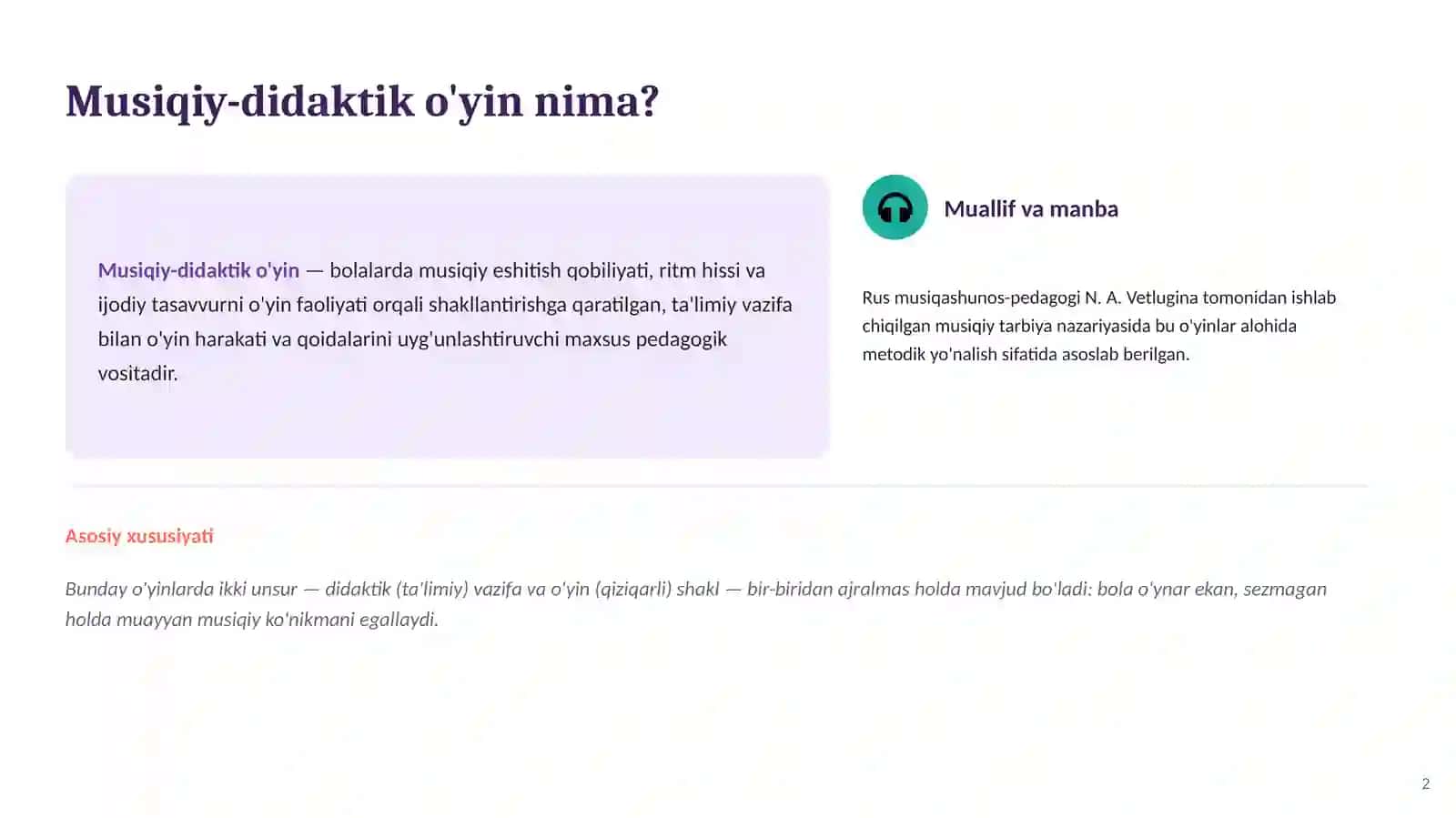 MAKTABGACHA TA'LIM PEDAGOGIKASI. maktabgacha taʼlim tashkilotlarida musiqaviy didaktik oʻyinlar 2