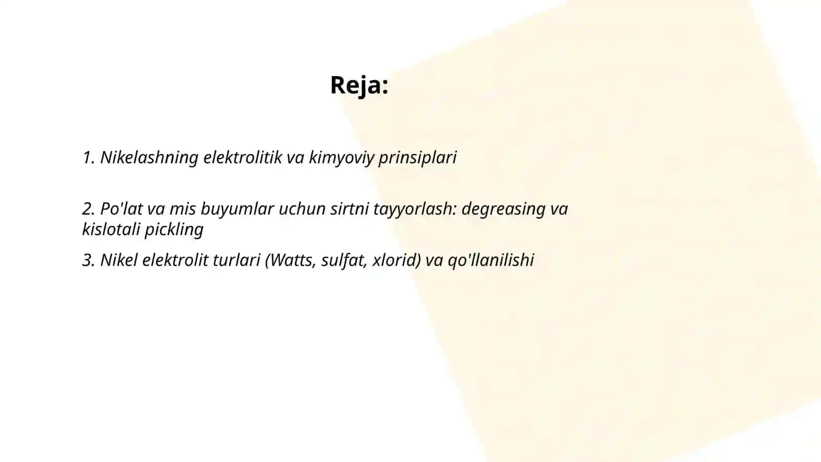 Nikelashning elektrolitik va kimyoviy prinsiplari 2