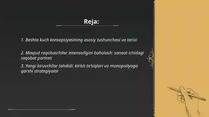 Raqobat tahlili: portretning beshta kuch konsepsiyasi 2