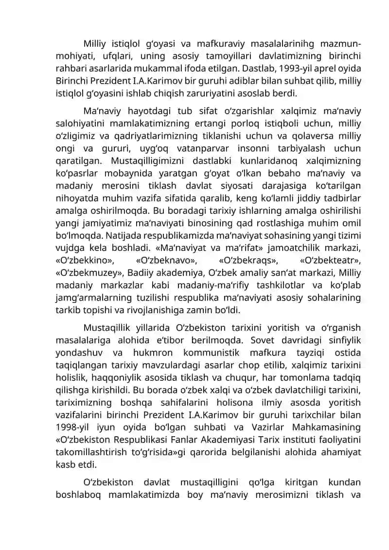 Mustaqilik yillarida O‘zbekistondagi ma’naviy va madaniy taraqqiyot 2