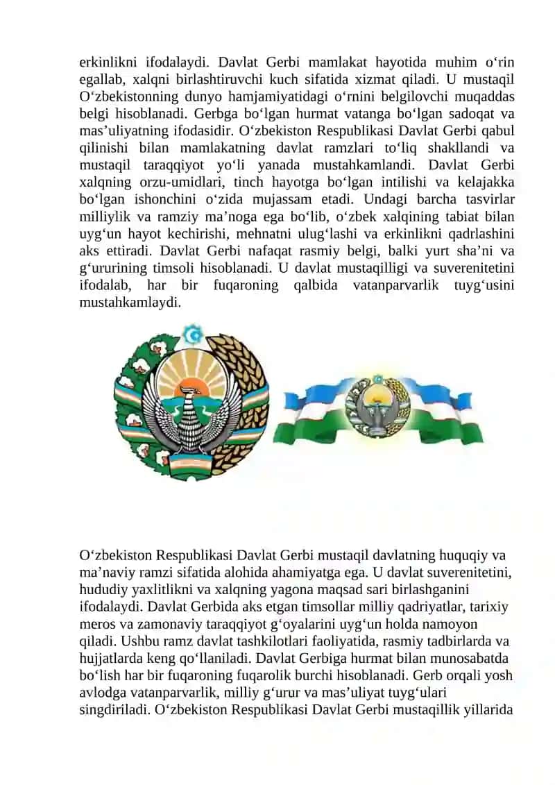 O‘zbekiston Respublikasi Davlat Gerbining qabul qilinishi. 2