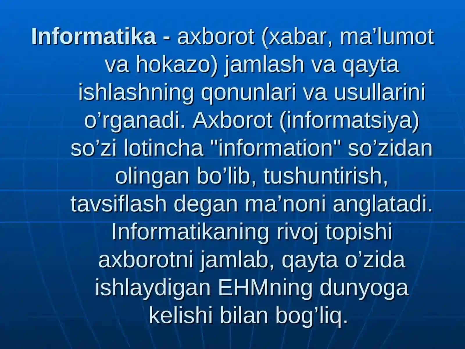 Infоrmatika va axbоrоt texnоlоgiyalari bo’yicha asоsiy tushunchalar 2
