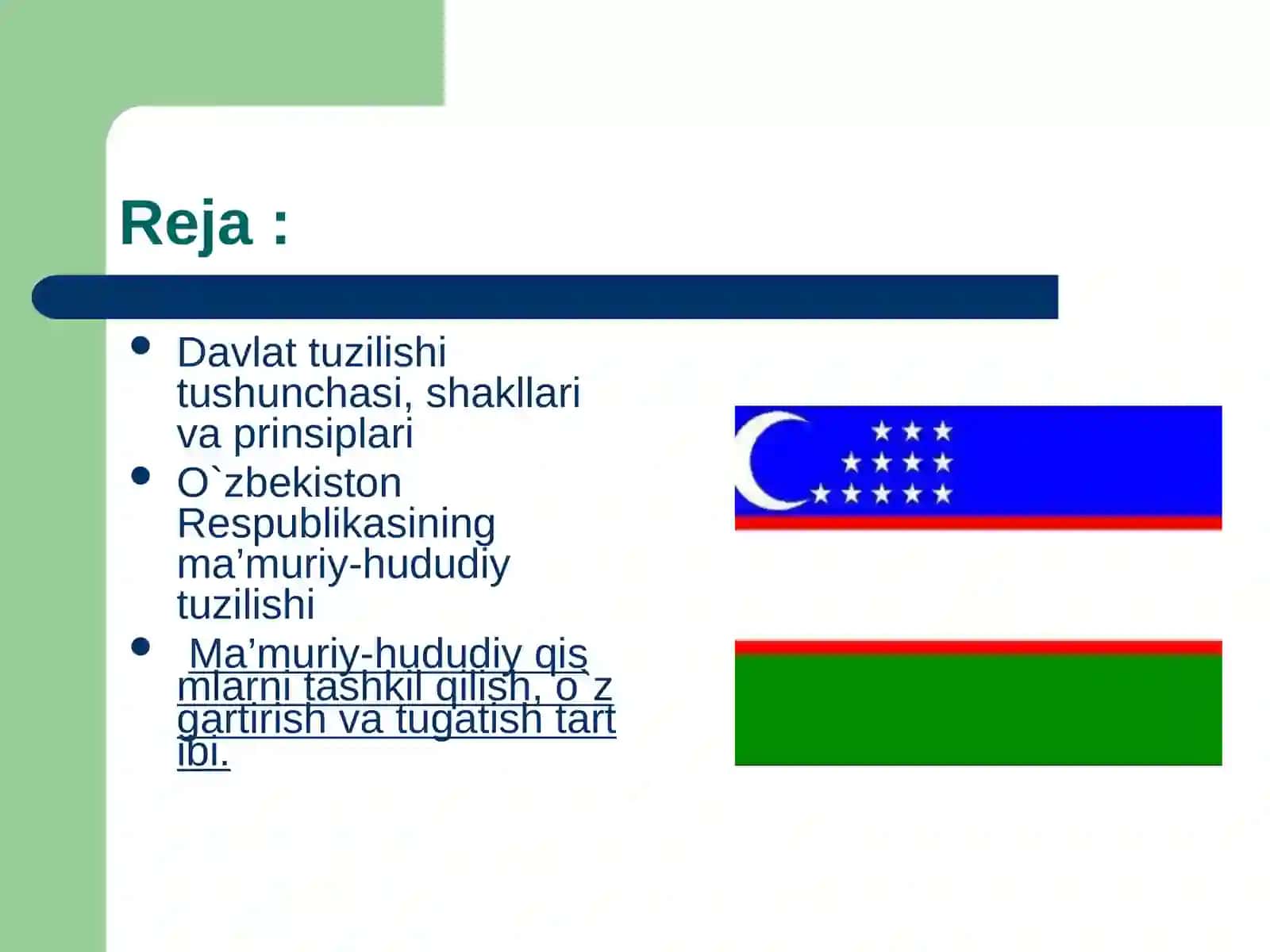 O`zbekistоnRеspublikasiningdavlattuzilishivama’muriy-hududiybo`linishi 2