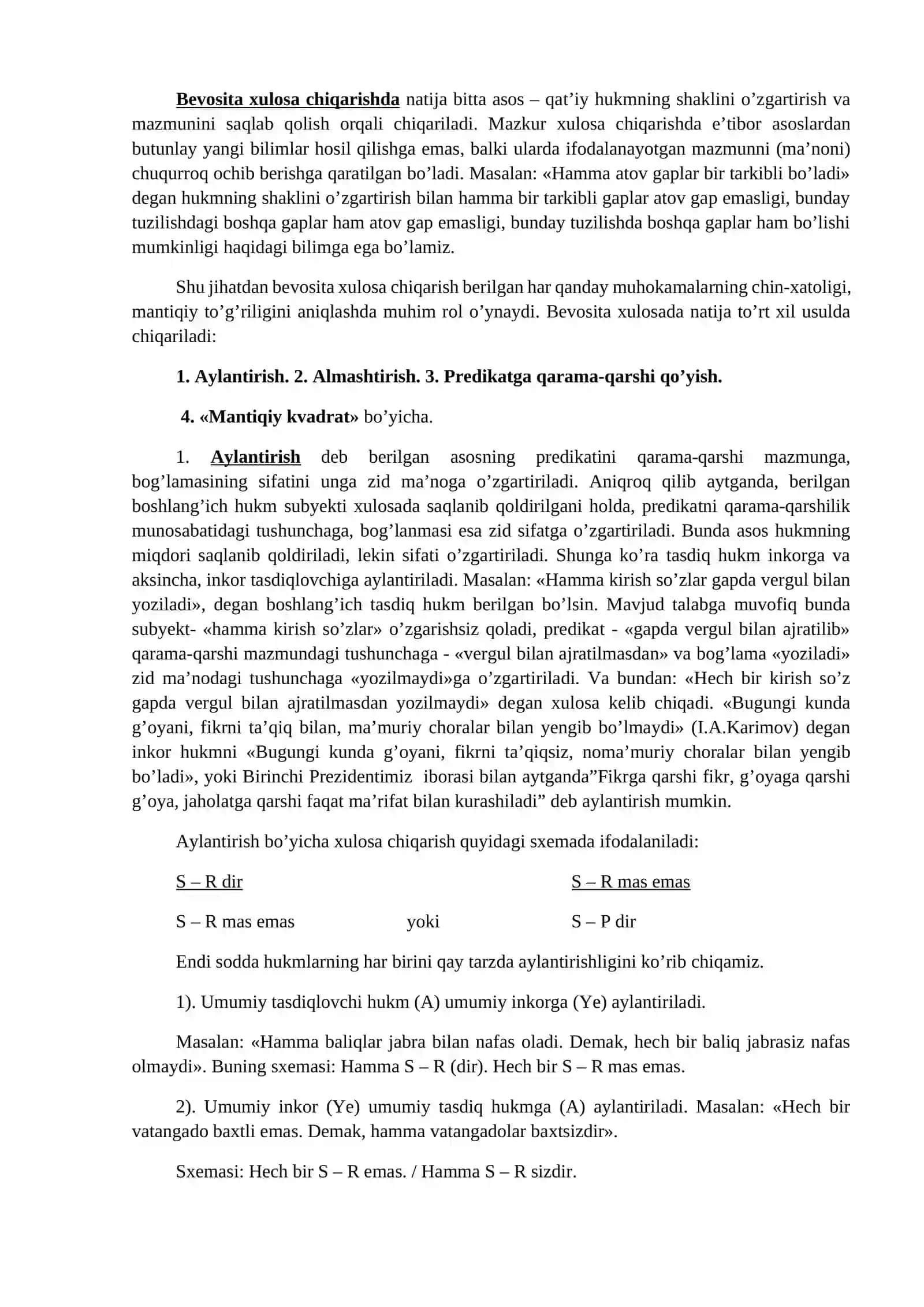 Xulosa chiqarishning umumiy mantiqiy tavsifi 2