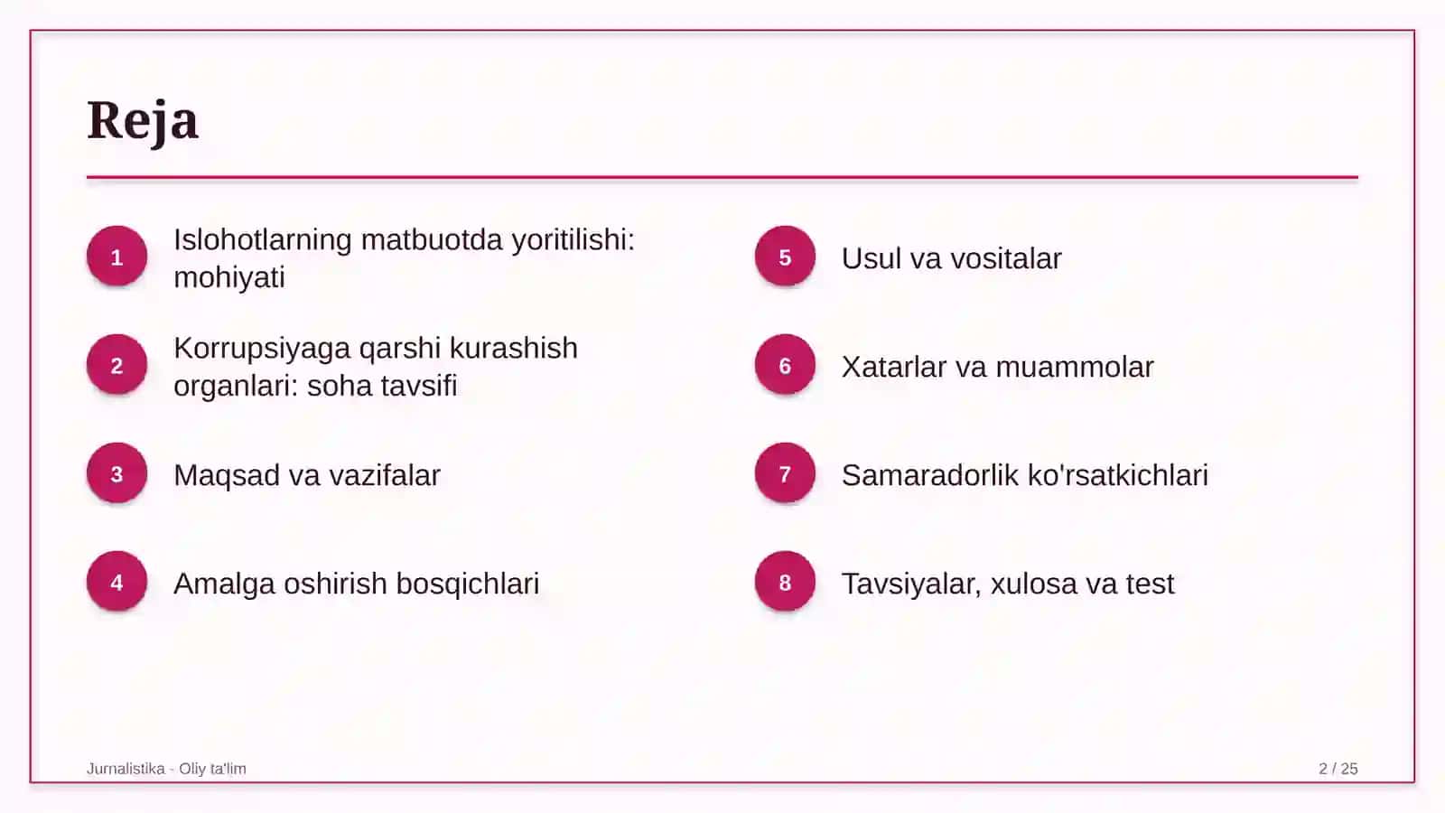 Korrupsiyaga qarshi kurashish organlarida islohotlarning matbuotda yoritilishi 2