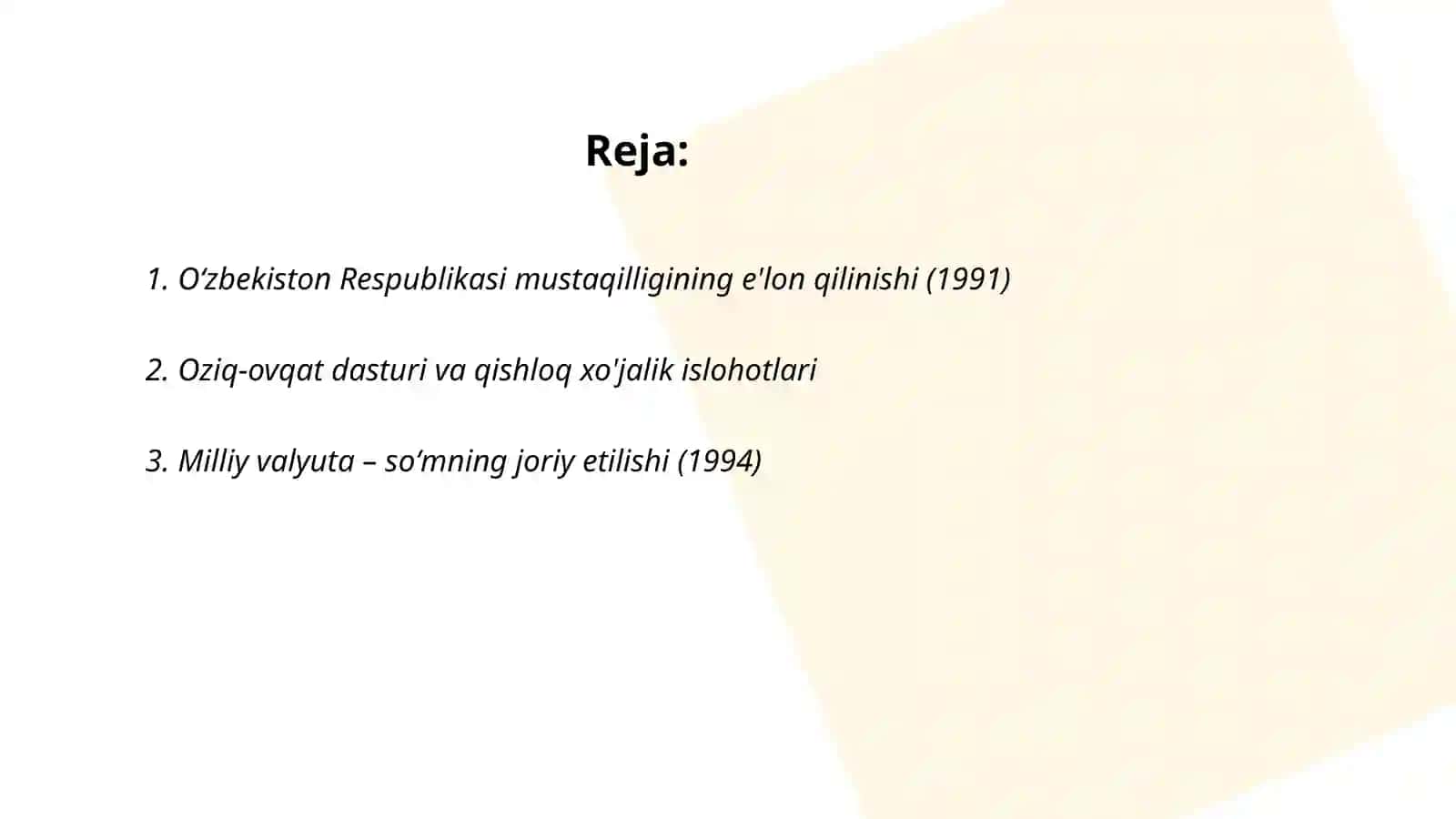 Mustaqil Oʻzbekiston Respublikasida yillarning nomlanishi va amalga oshirilgan islohotlar 2