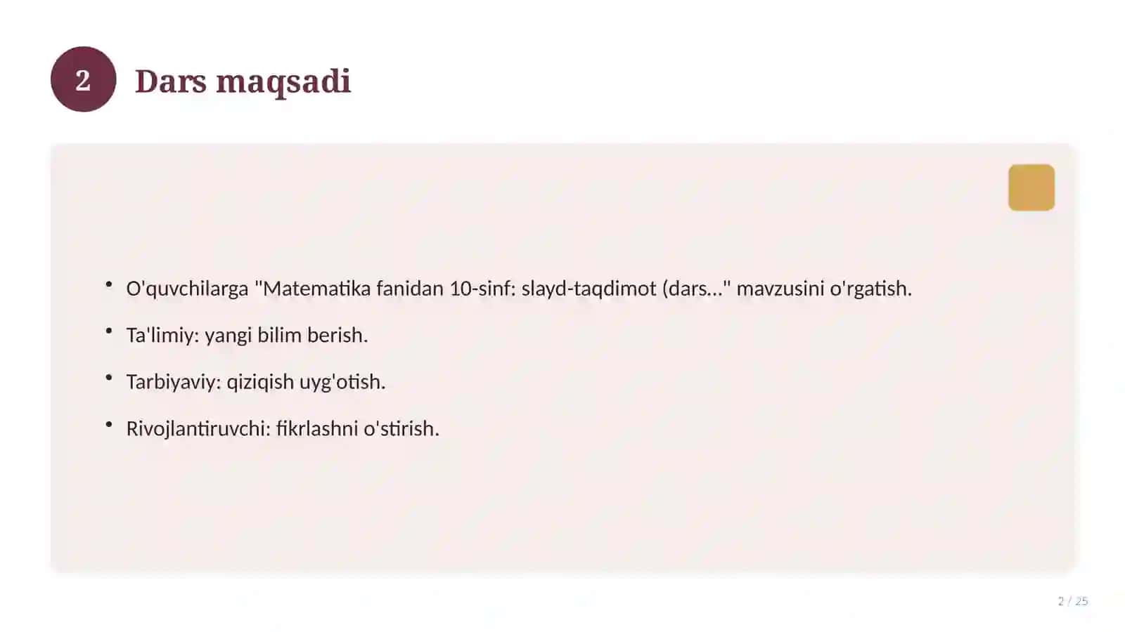 Matematika fanidan 10-sinf: slayd-taqdimot (dars uchun) 2