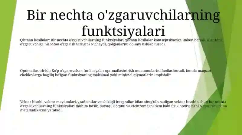 Bir Necha O'Zgaruvchilik Funksiya Hisobi 2