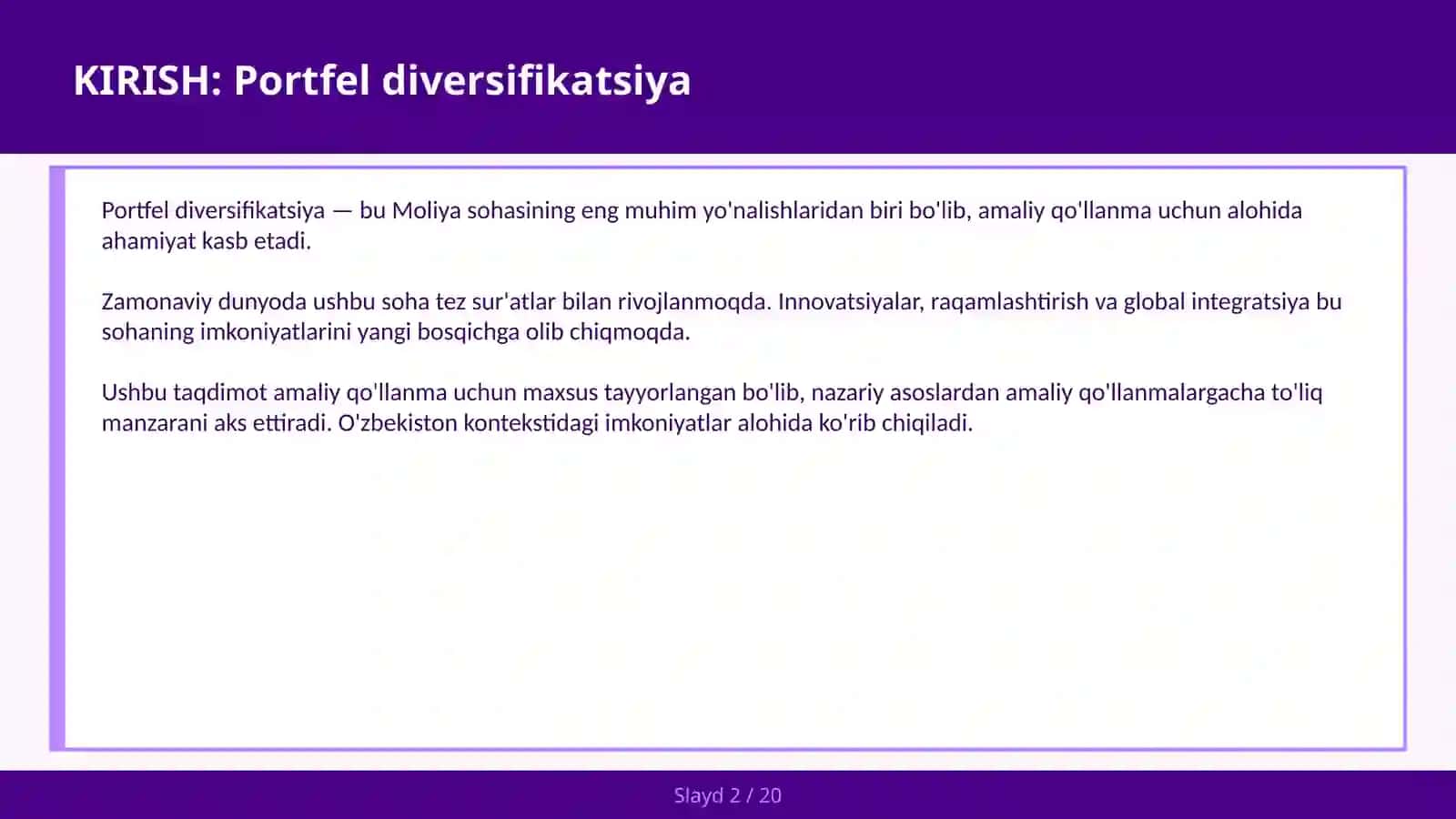 Portfel diversifikatsiya 2