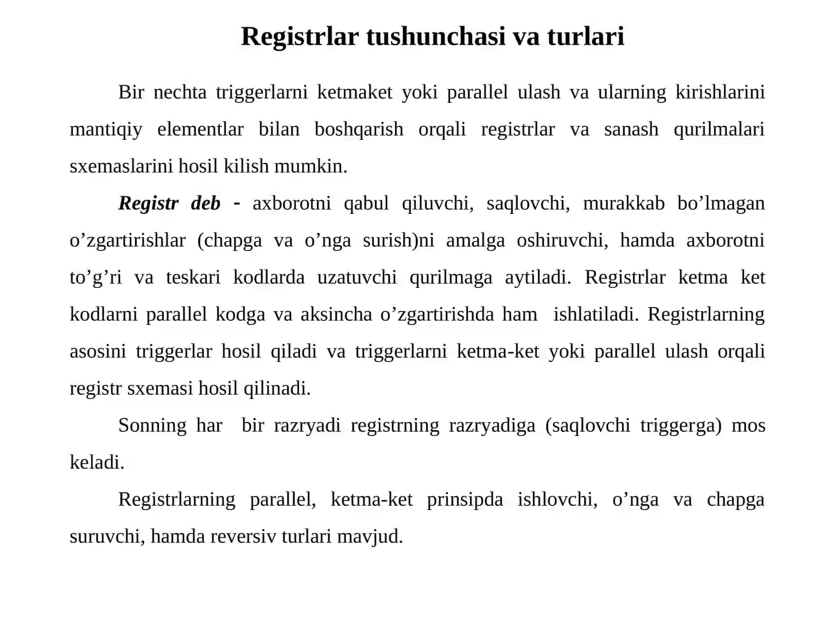 Mavzu: Registrlar va hisoblagichlar 2