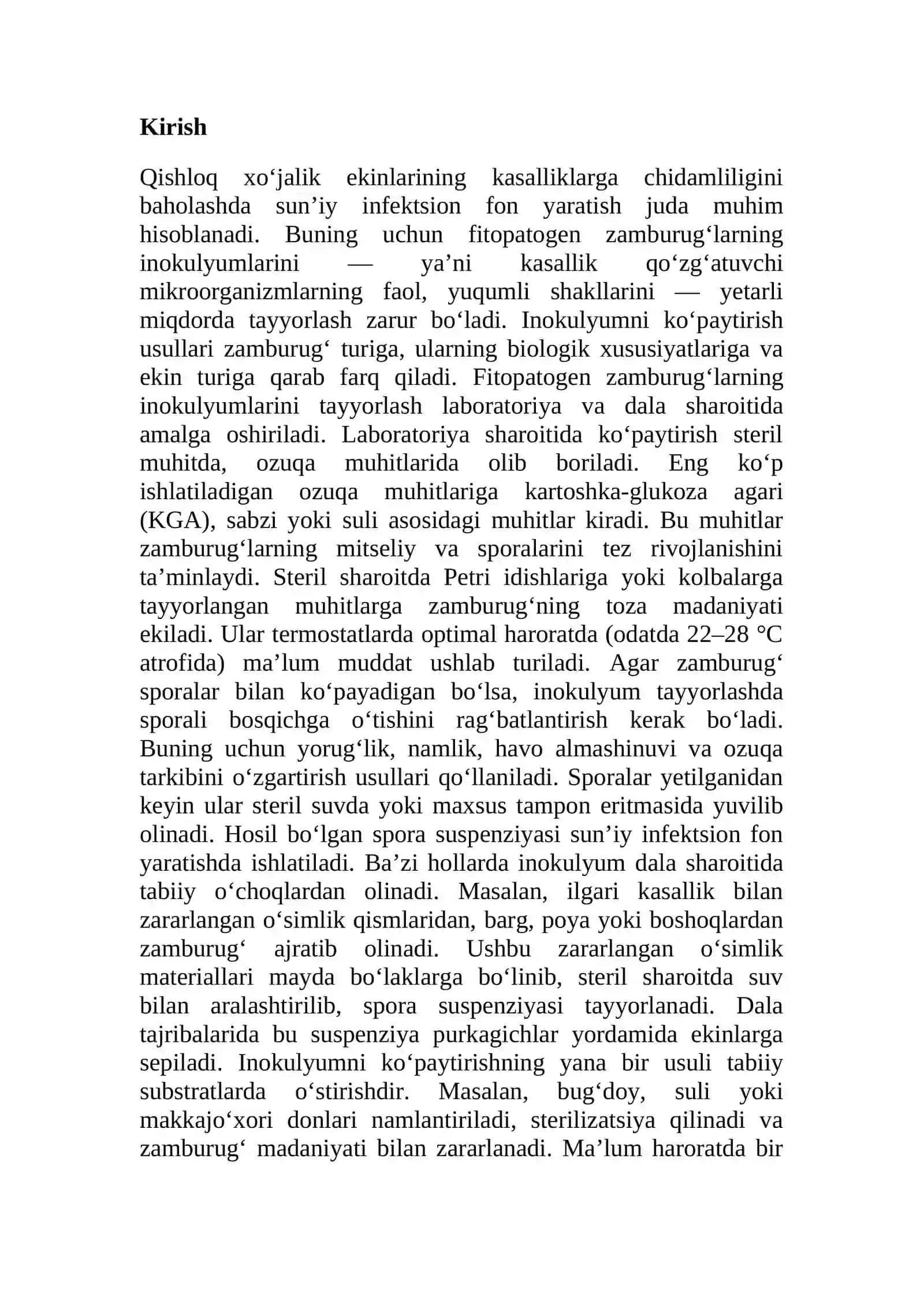 Sun’iy infektsion fon yaratish uchun fitopatogen zamburug‘larning inokulyumlarini ko‘paytirish usullari 2