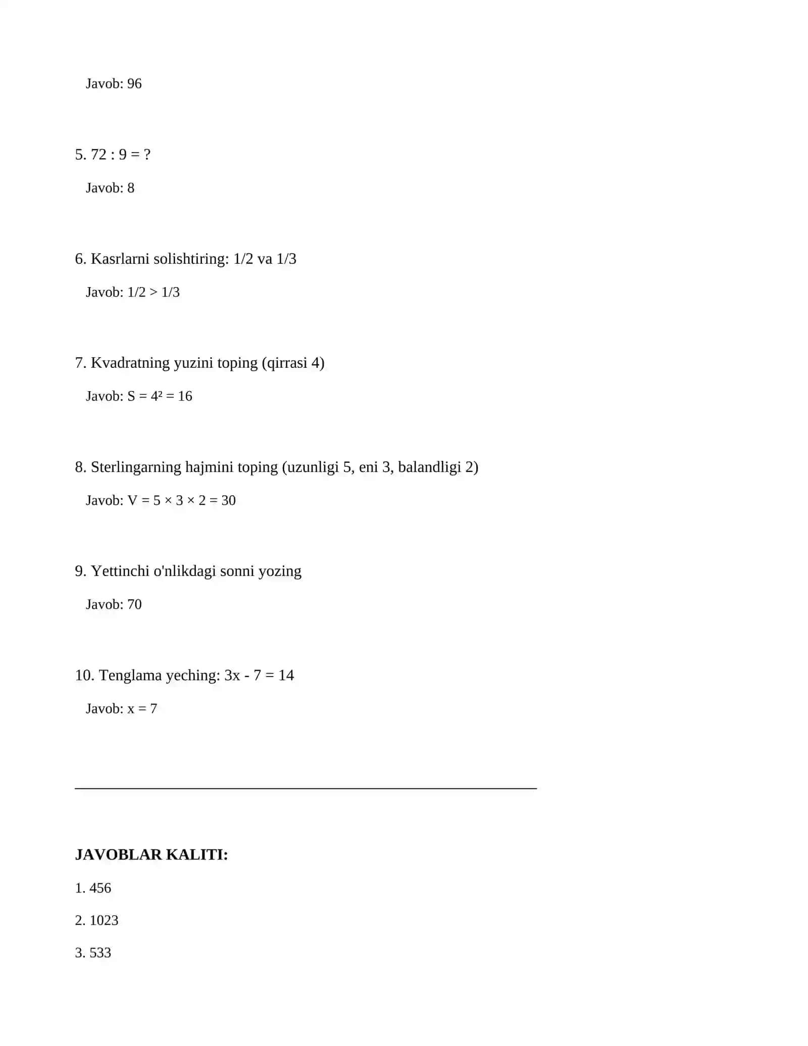 Nazorat Ishi (MATTEMATIKA) 2