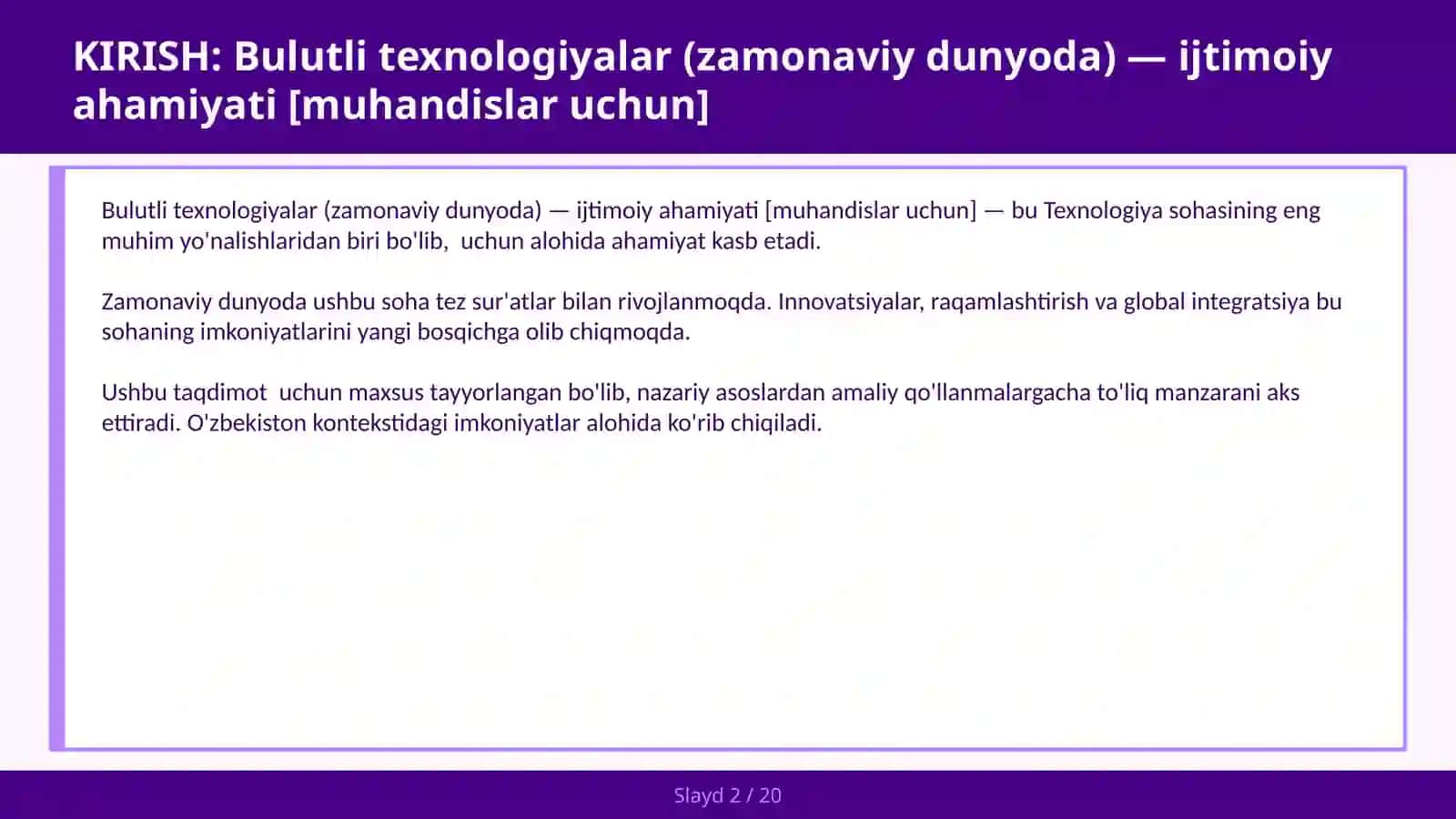 Bulutli texnologiyalar (zamonaviy dunyoda) — ijtimoiy ahamiyati [muhandislar uchun] 2