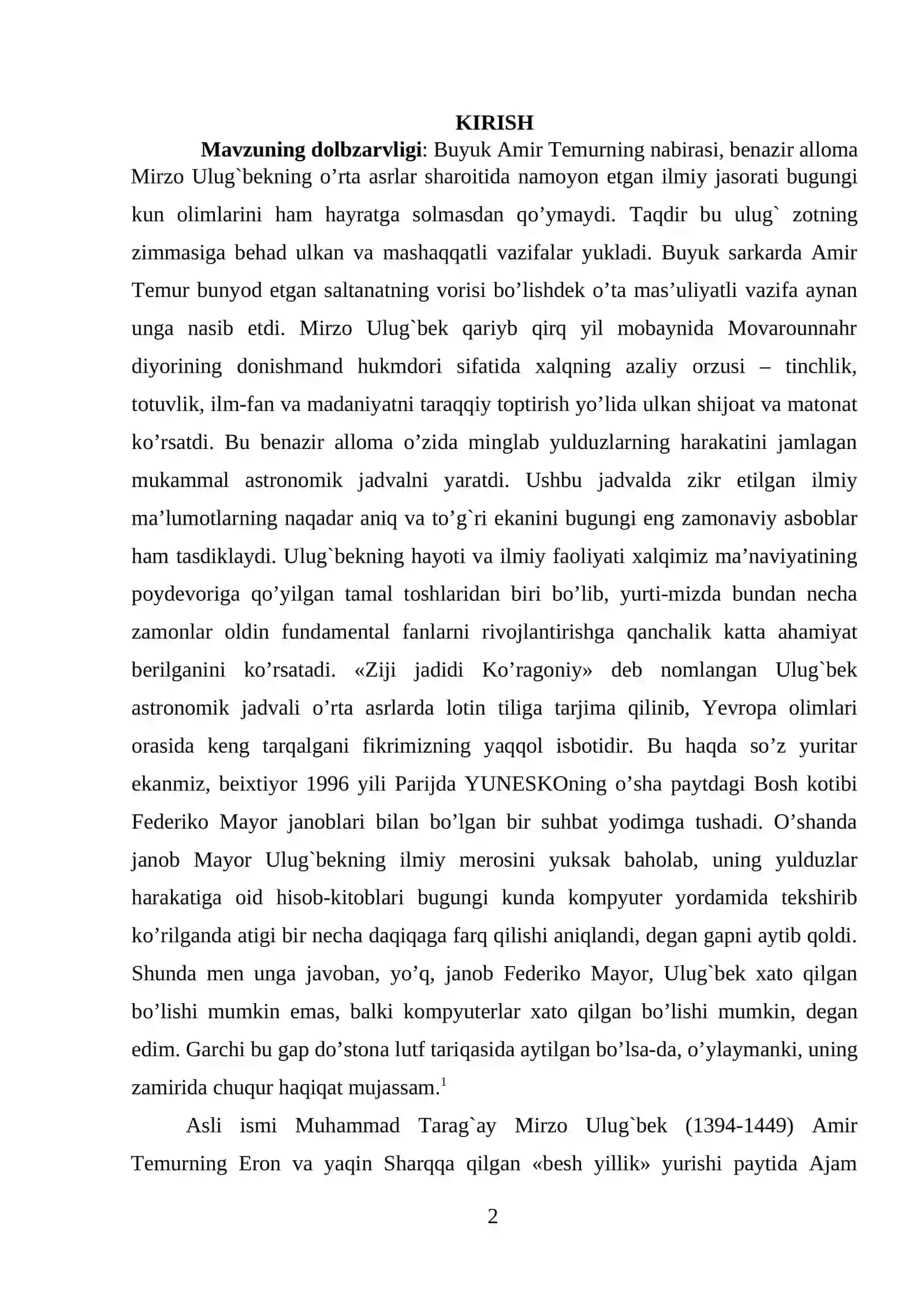 Mirzo Ulug`bekning o’rta asrlar sharoitida namoyon etgan ilmiy jasorati 2