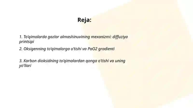 To'qimalarda gazlar almashinuvini va gazlarning qonda tashilishi 2