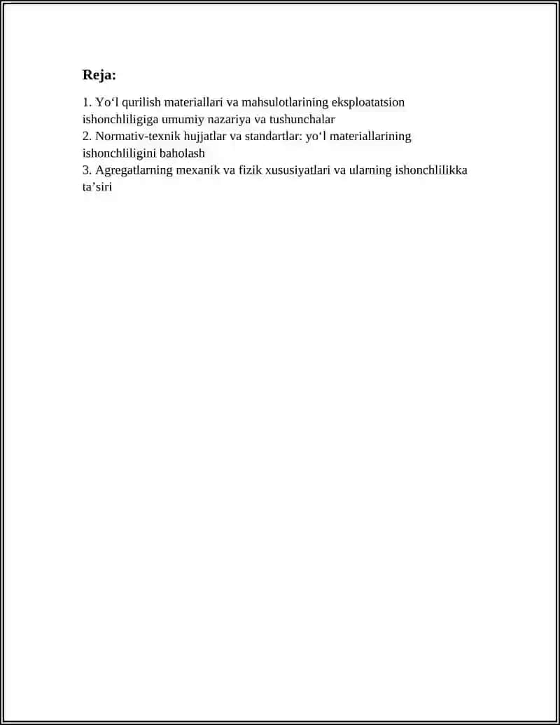 Yoʻl Qurilish Materiallari va Mahsulotlarining Eksploatatsion Ishonchliligini Baholash 2