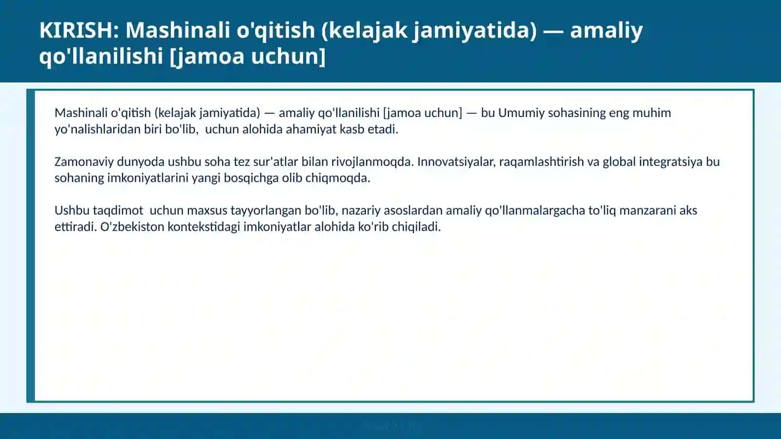 Mashinali o'qitish (kelajak jamiyatida) — amaliy qo'llanilishi [jamoa uchun] 2