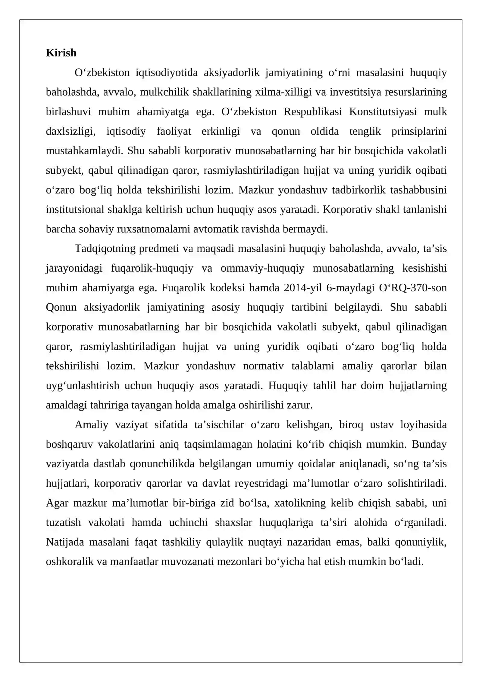 Aksiyadorlik jamiyatini tashkil etish va davlat ro‘yxatidan o‘tkazish: Ta’sischilar, ustav va aksiyalarni joylashtirish masalalari 2