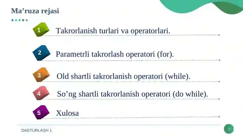 TAKRORLANUVCHI JARAYONLARNI TASHKIL ETISH 2