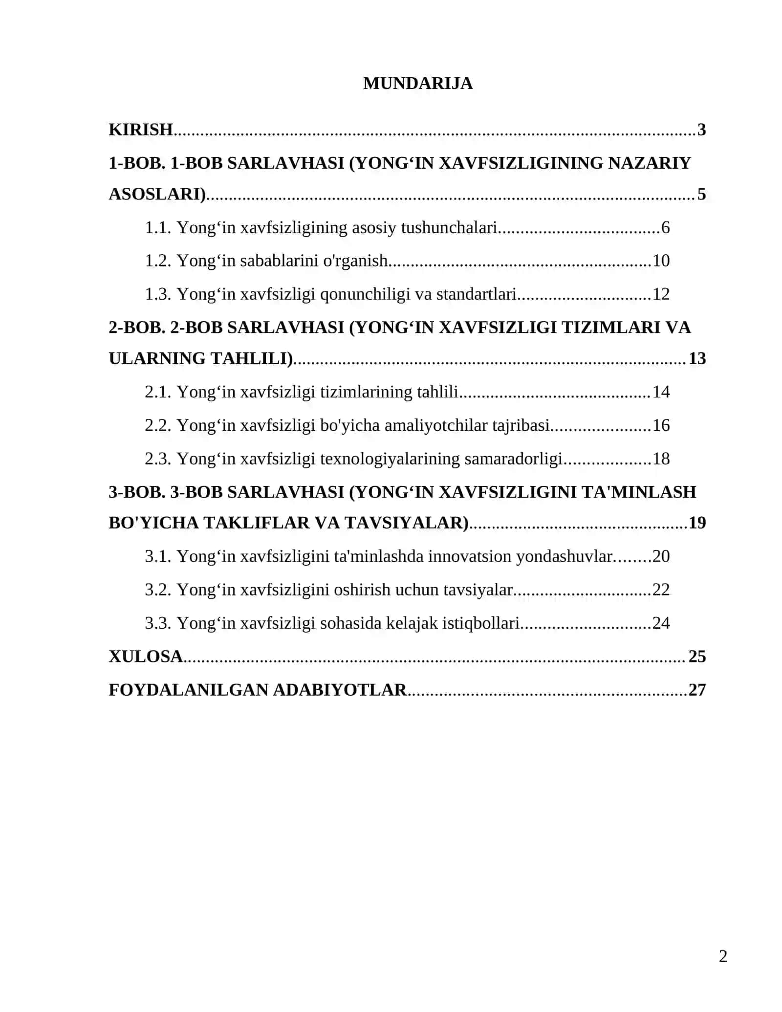 Yongʻin va Portlash Xavfsizligi fanidan Kurs ishi 2