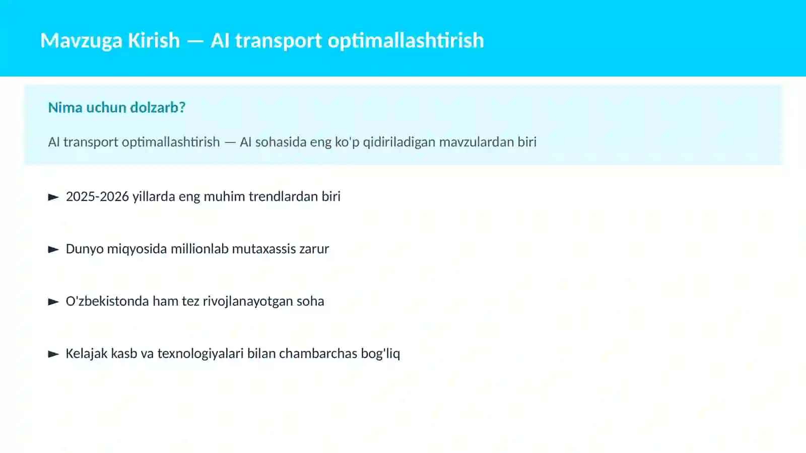 AI transport optimallashtirish 2