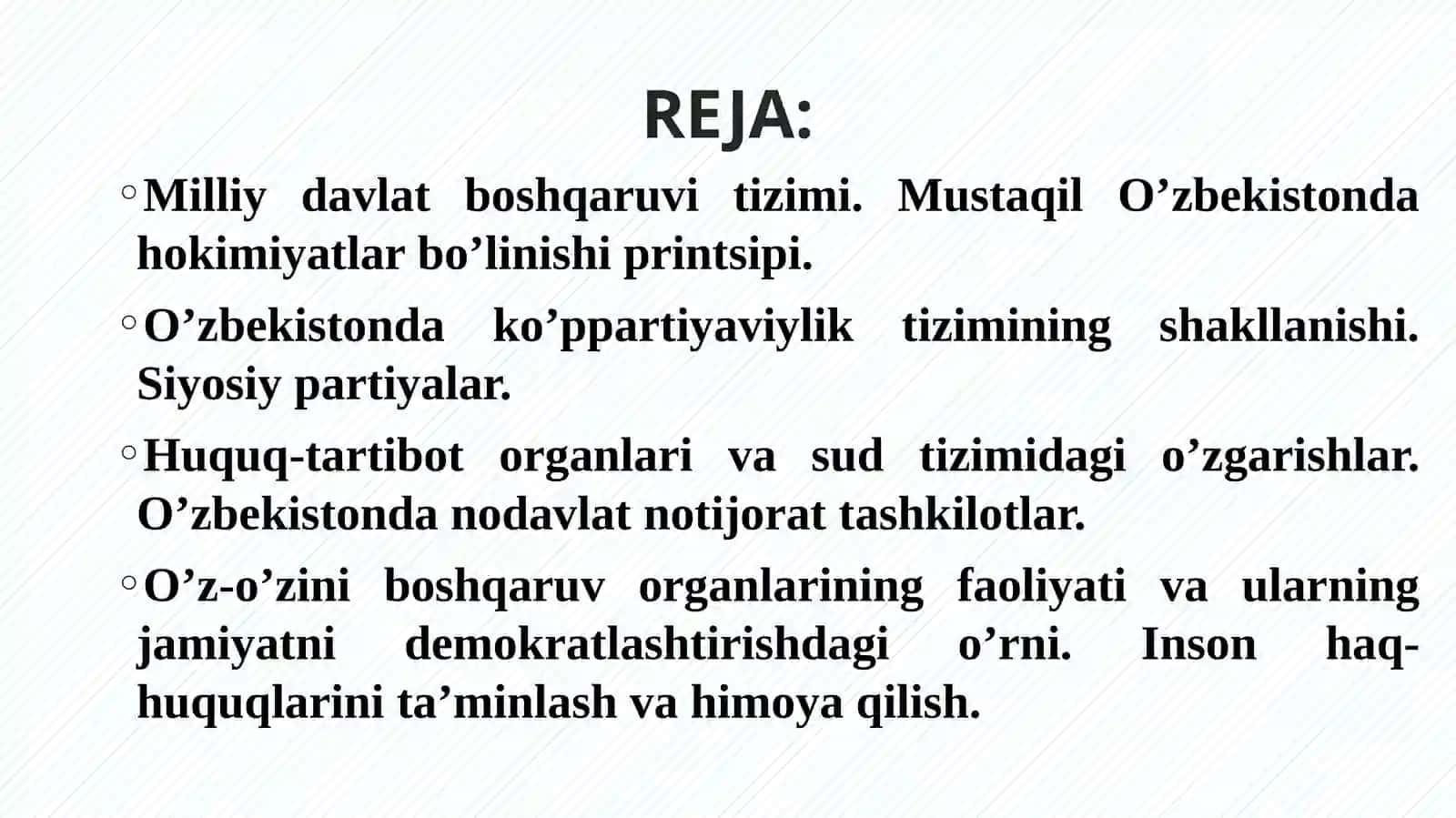 O'ZBEKISTONDA DEMOKRATIK, FUQAROLIK JAMIYATI ASOSLARINING SHAKLLANISHI, AMALGA OSHIRILGAN SIYOSIY ISLOHOTLAR 2