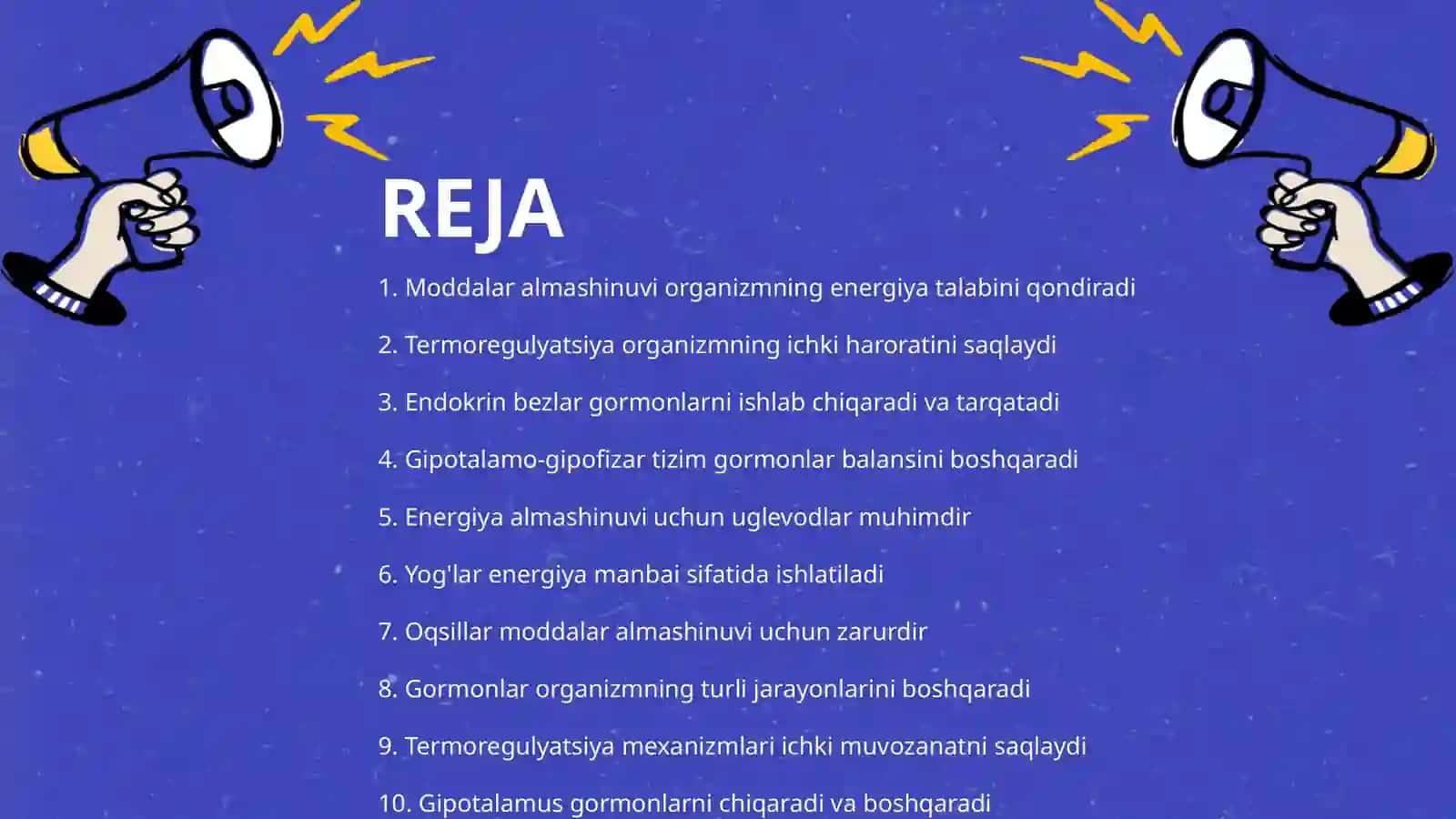 Moddalar va energiya almashinuvini oʻrganish. Termoregulyatsiya. Endokrin bezlar fiziologiyasi. Gipolatalamo-gipofizar tizim 2