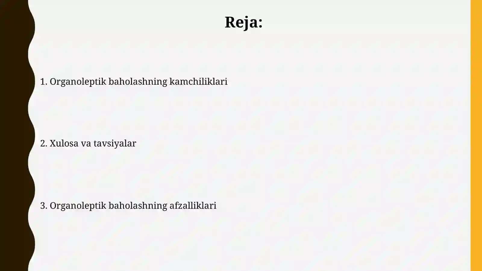 Meva-sabzavot mahsulotlarini organoleptik baholash afzalliklari va kamchiliklari 2