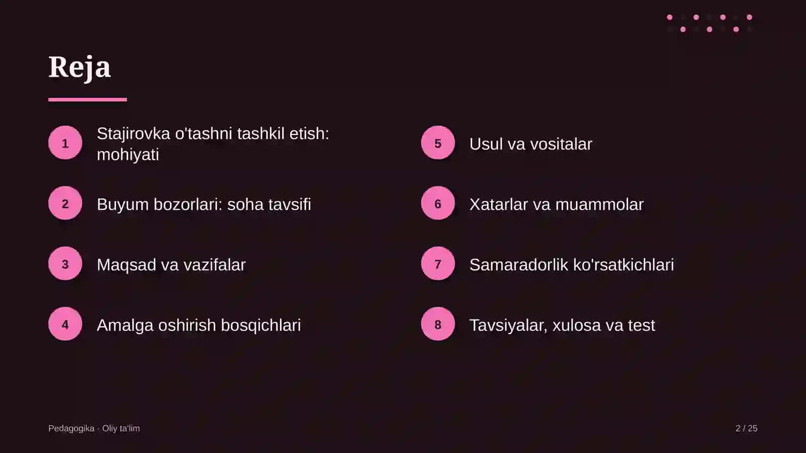 Buyum bozorlarida stajirovka o'tashni tashkil etish 2