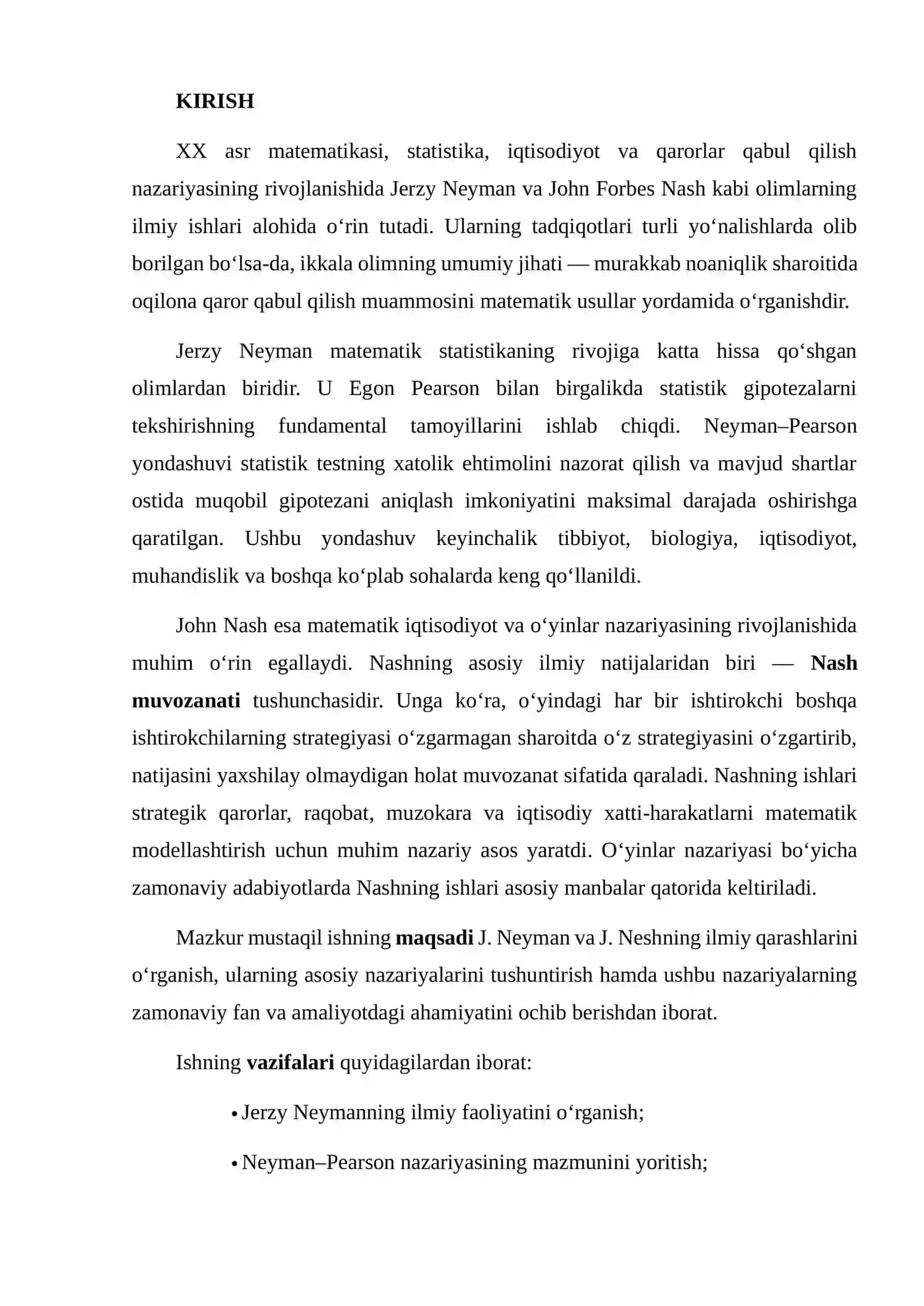J. NEYMAN VA J. NESH NAZARIYALARINI O‘RGANISH 2