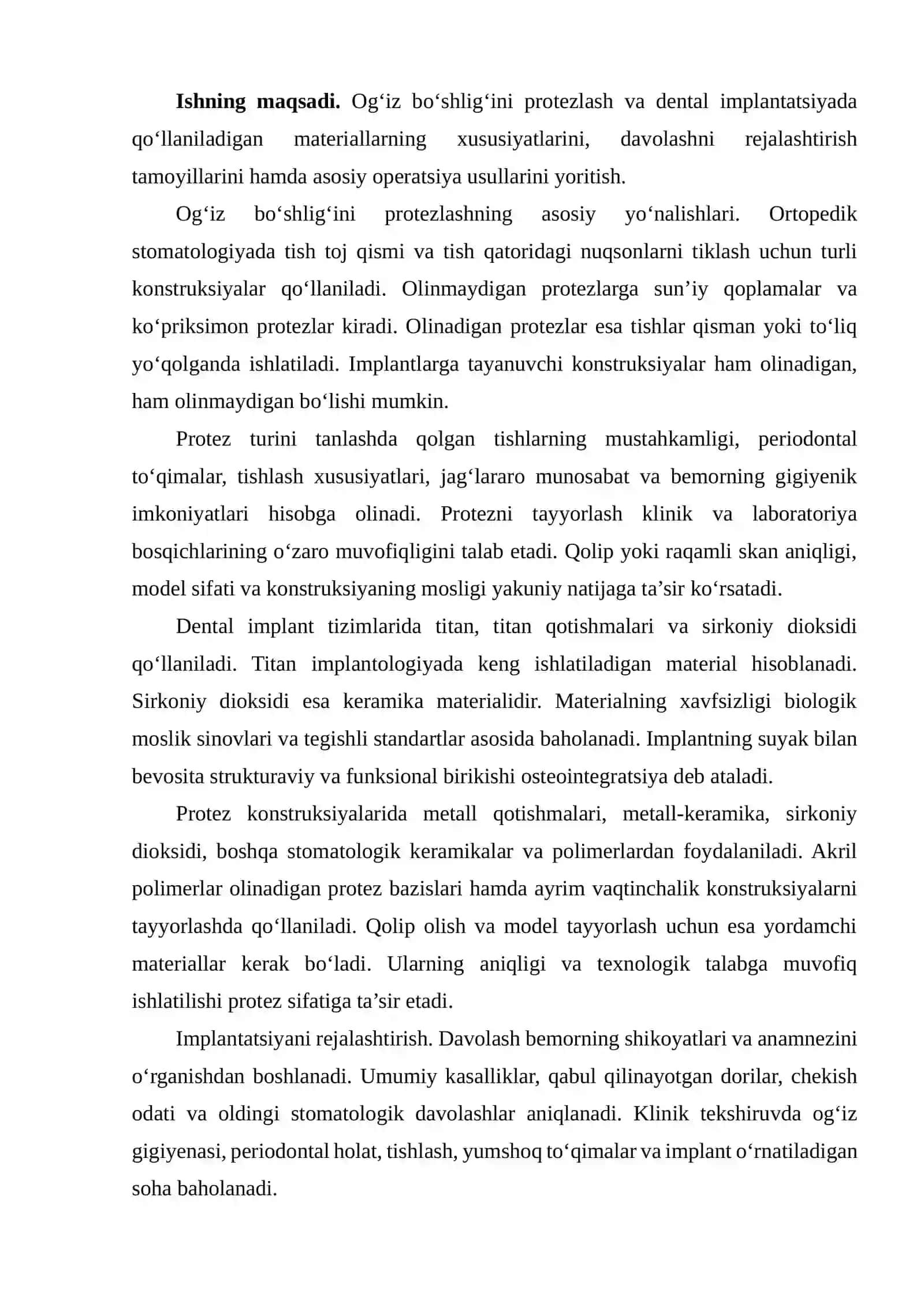 OG‘IZ BO‘SHLIG‘INI PROTEZLASH VA DENTAL IMPLANTLARNI TAYYORLASHDA QO‘LLANILADIGAN MATERIALLAR 2