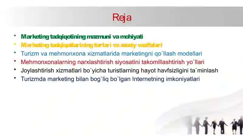 TURIZM VA  MEHMONXONA XO`JALIGI FAOLIYATINING MARKETING TADQIQOTLARI 2