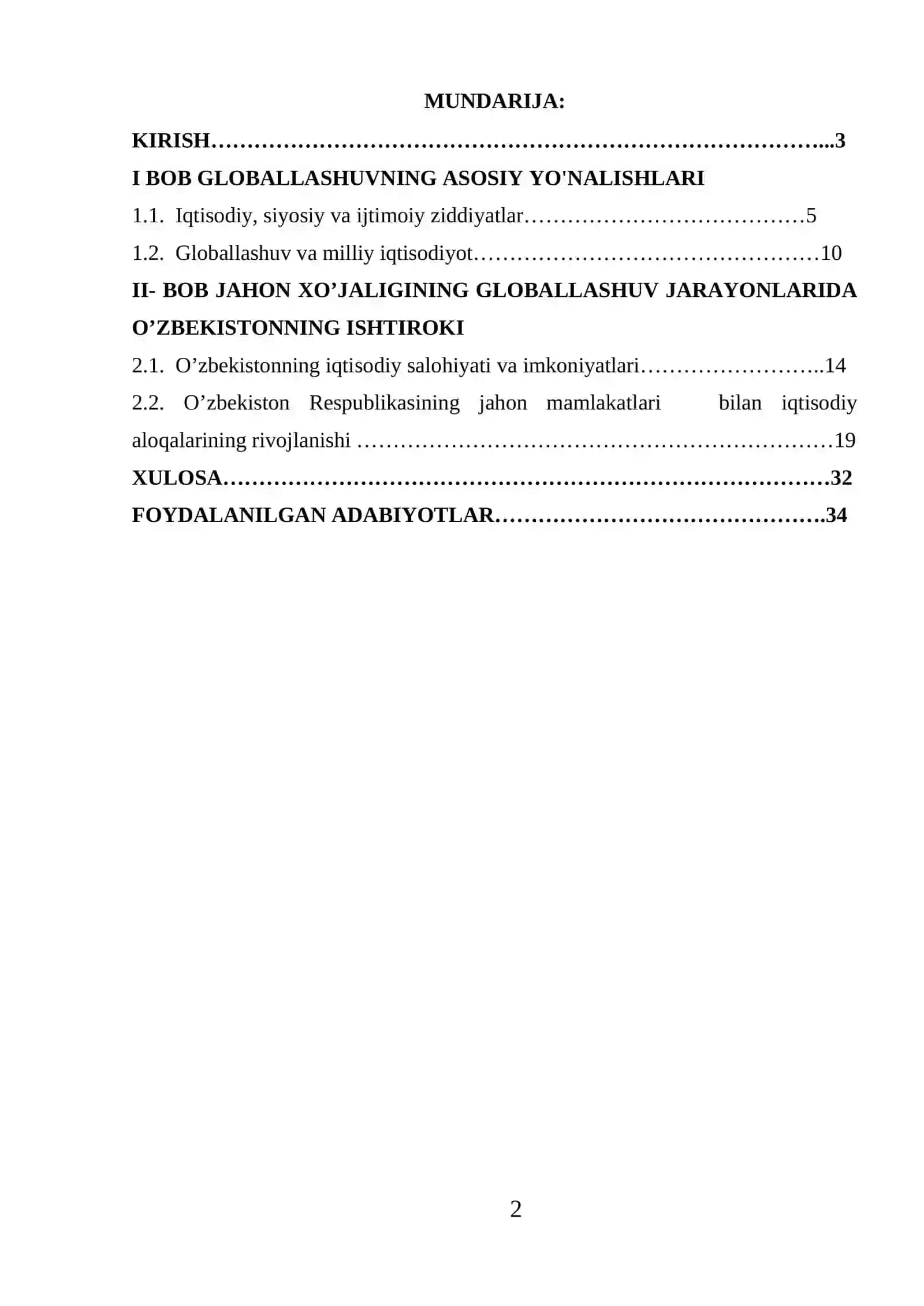 JAXON XO'JALIGINING GLOBALLASHUVI YO'NALISHLARI VA ZIDDIYATLARINING MILLIY IQTISODIYOTGA TA'SIRI 2