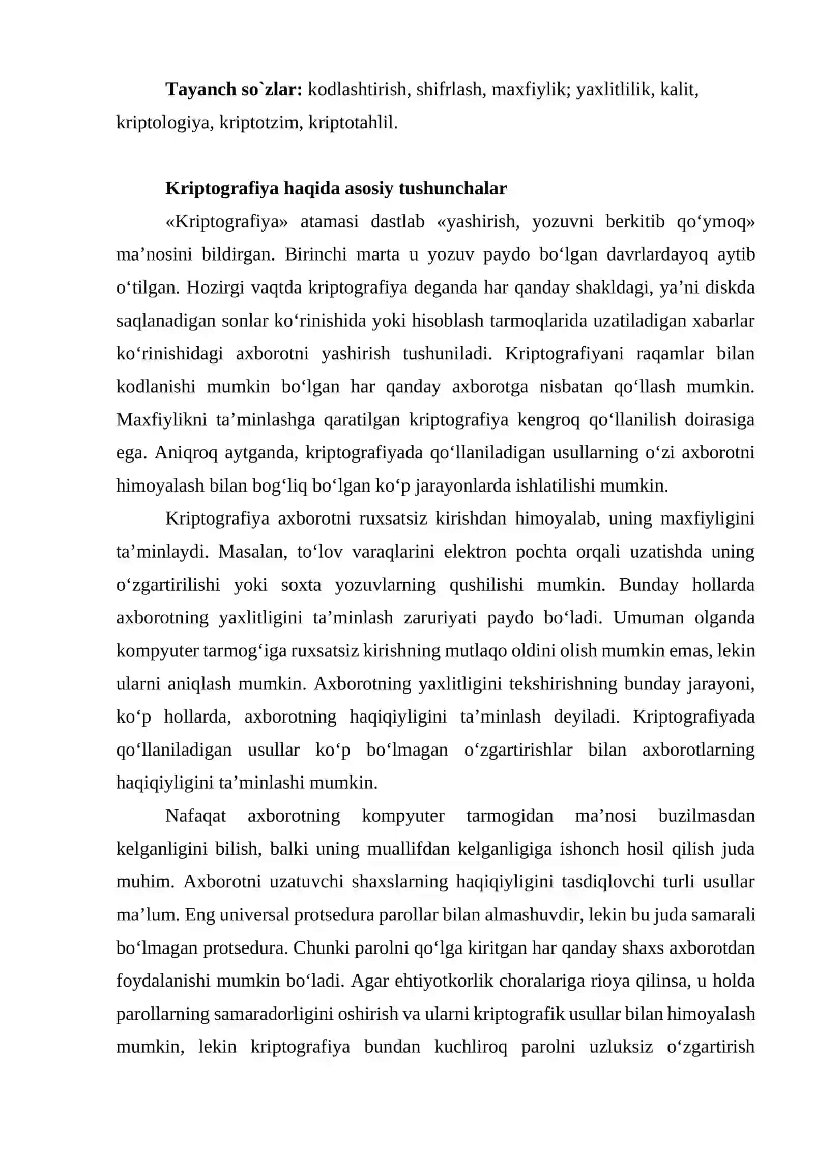 Axborotlarni kriptografik himoyalash usullari 2
