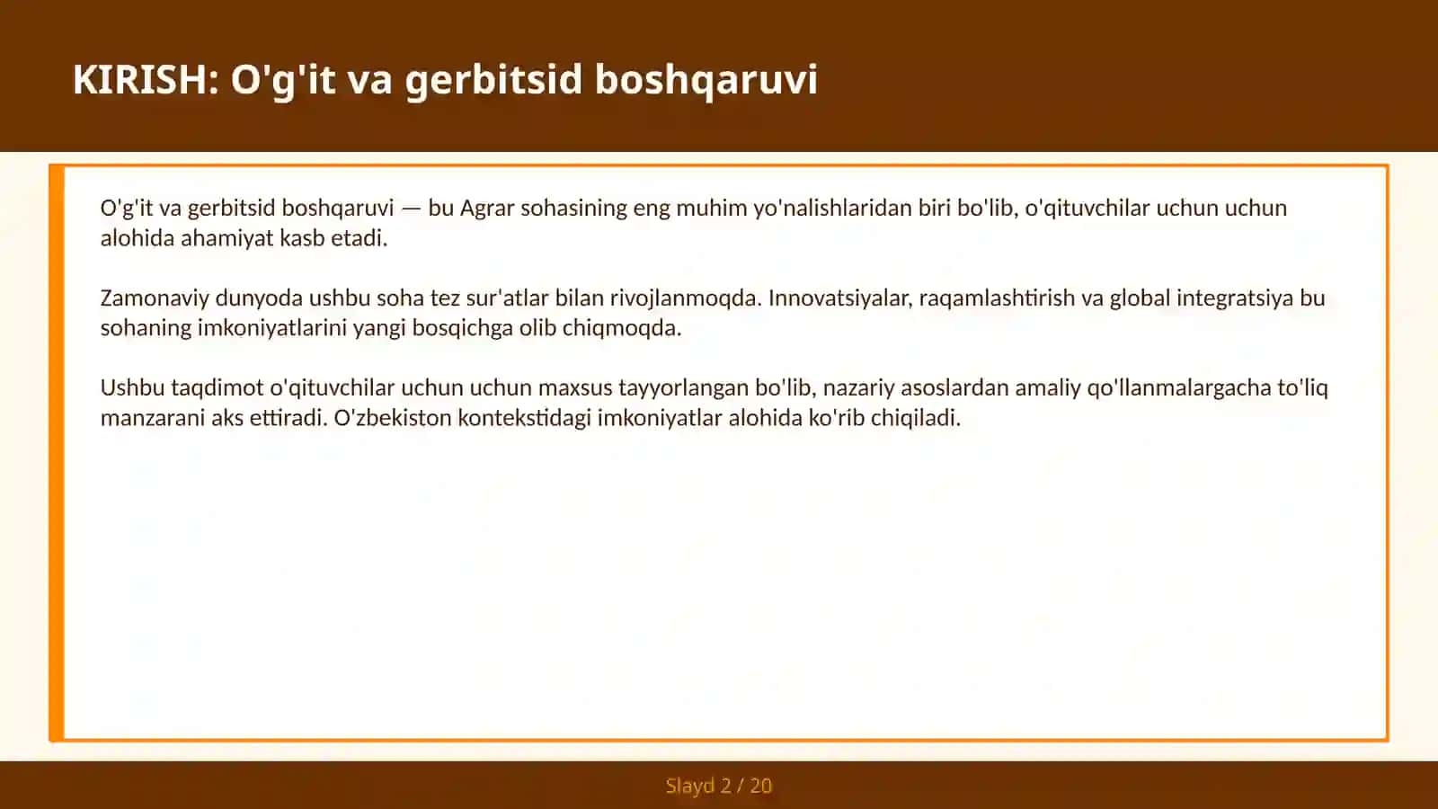 O'G'IT VA GERBITSID BOSHQARUVI 2