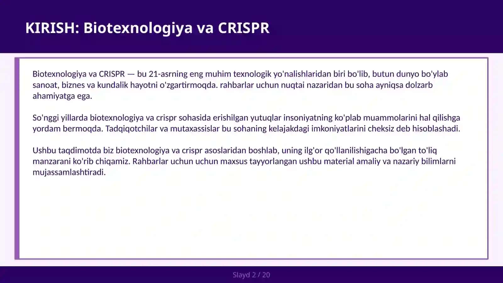 BIOTEXNOLOGIYA VA CRISPR 2