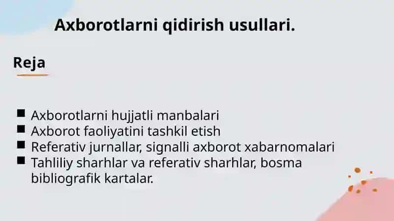Axborotlarni qidirish usullari 2