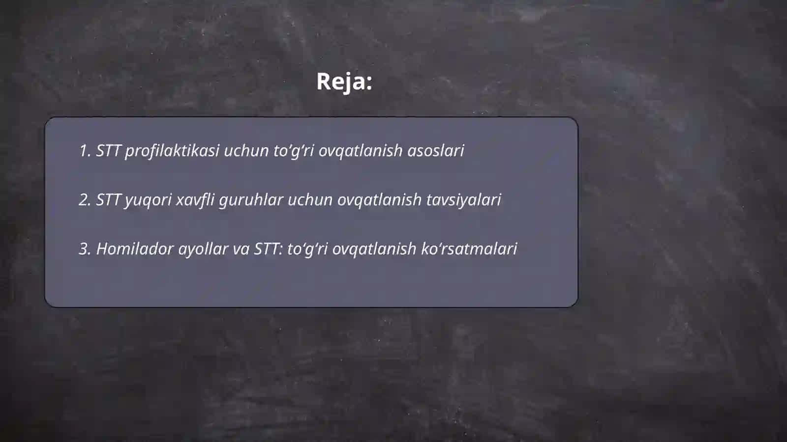 STT va toʻgʻri ovqatlanish boʻyicha tavsiyalar 2