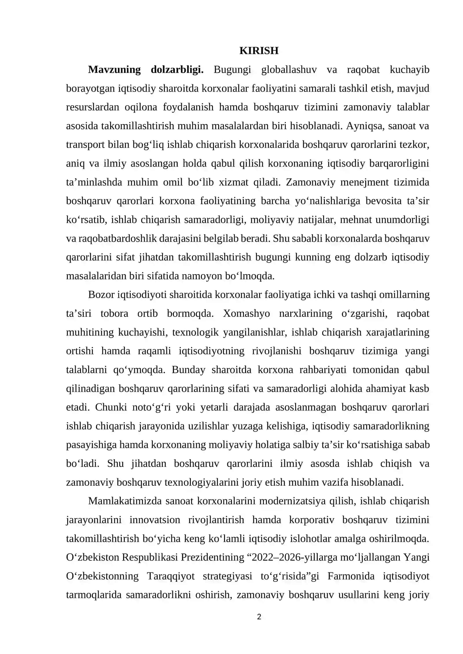 Quyuv-Mexanika Zavodi Boshqaruv Qarorlari Sifatini Oshirish Bo‘yicha Chora-Tadbirlar Kompleksini Ishlab Chiqish 2