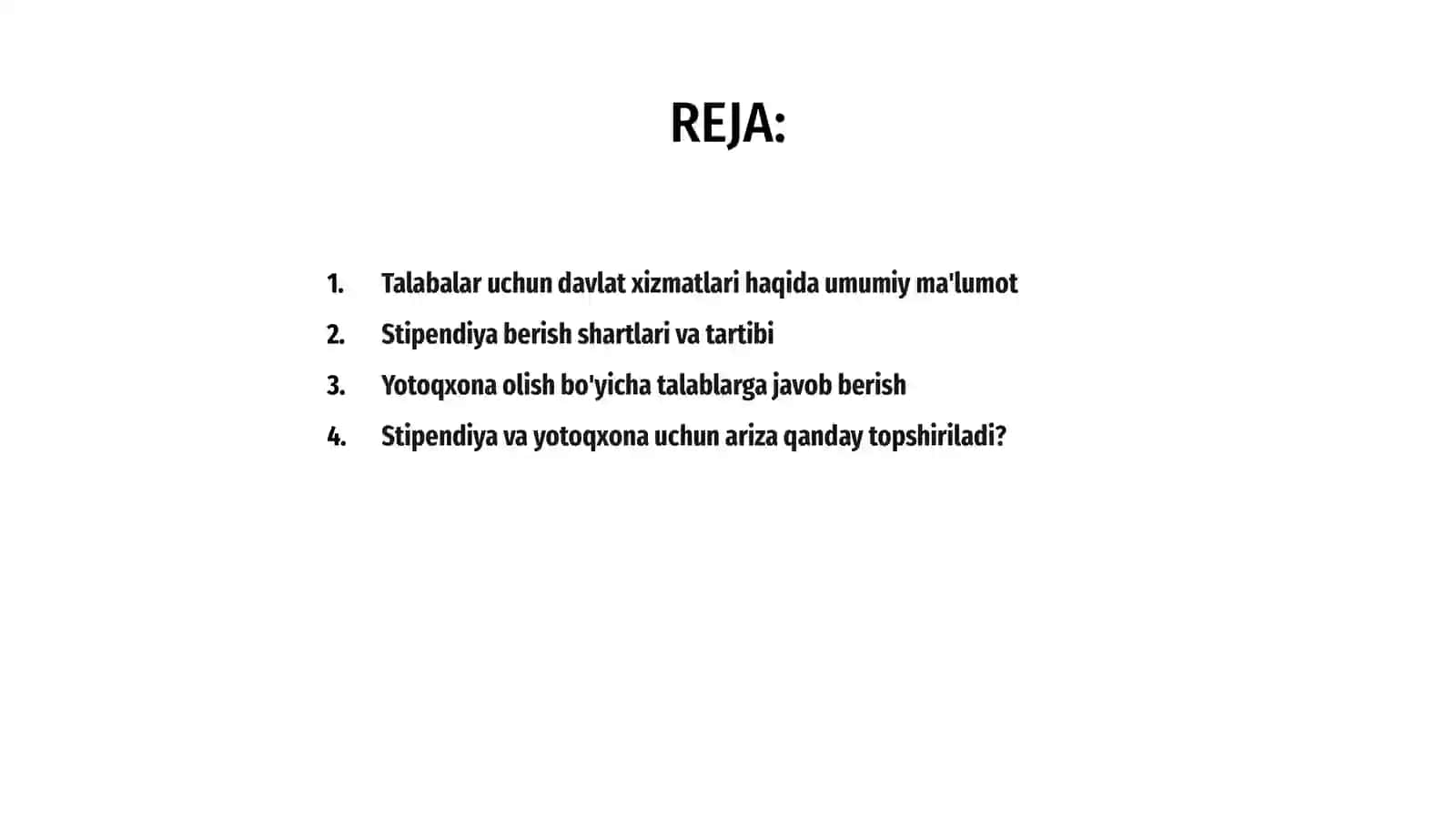 Talabalar uchun davlat xizmatlari (stipendiya, yotoqxona) 2
