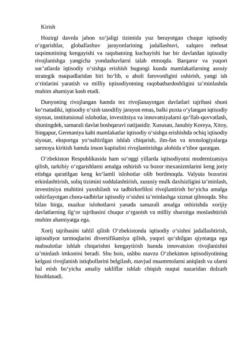 O‘zbekistonda iqtisodiy o‘sishga erishining xorij tajribasi 2