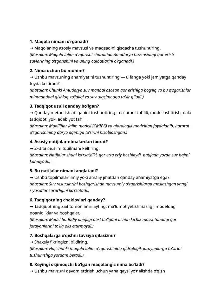 Maqola nimani o‘rganadi? 2