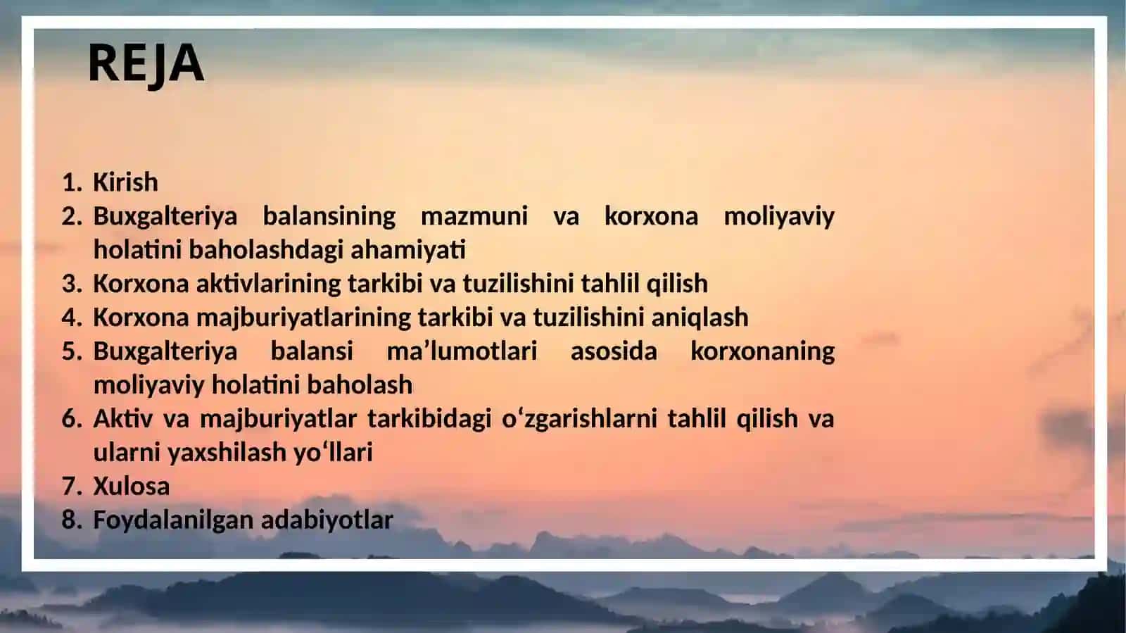 BUXGALTERIYA BALANSI MA'LUMOT ASOSIDA KORXONANING MOLIYAVIY HOLATINI BAHOLASH 2