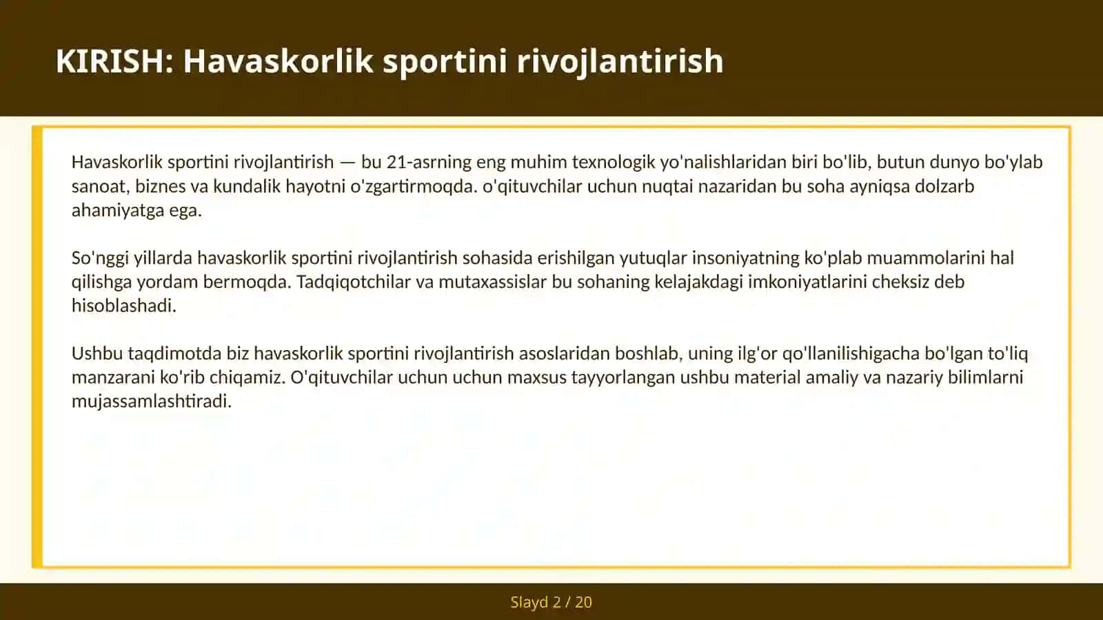Havaskorlik sportini rivojlantirish 2