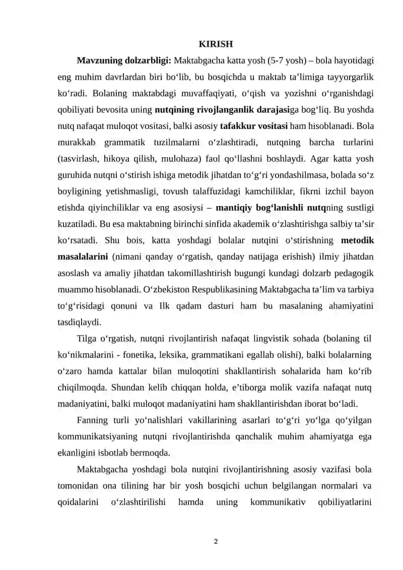 MAKTABGACHA KATTA YOSHDAGI BOLALAR NUTQINI O‘STIRISHNING METODIK MASALALARI 2