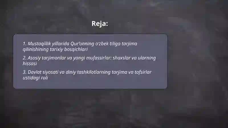 Mustaqillik yillarida Qur’onning o’zbek tiliga tarjima qilinishi va tafsirlari 2