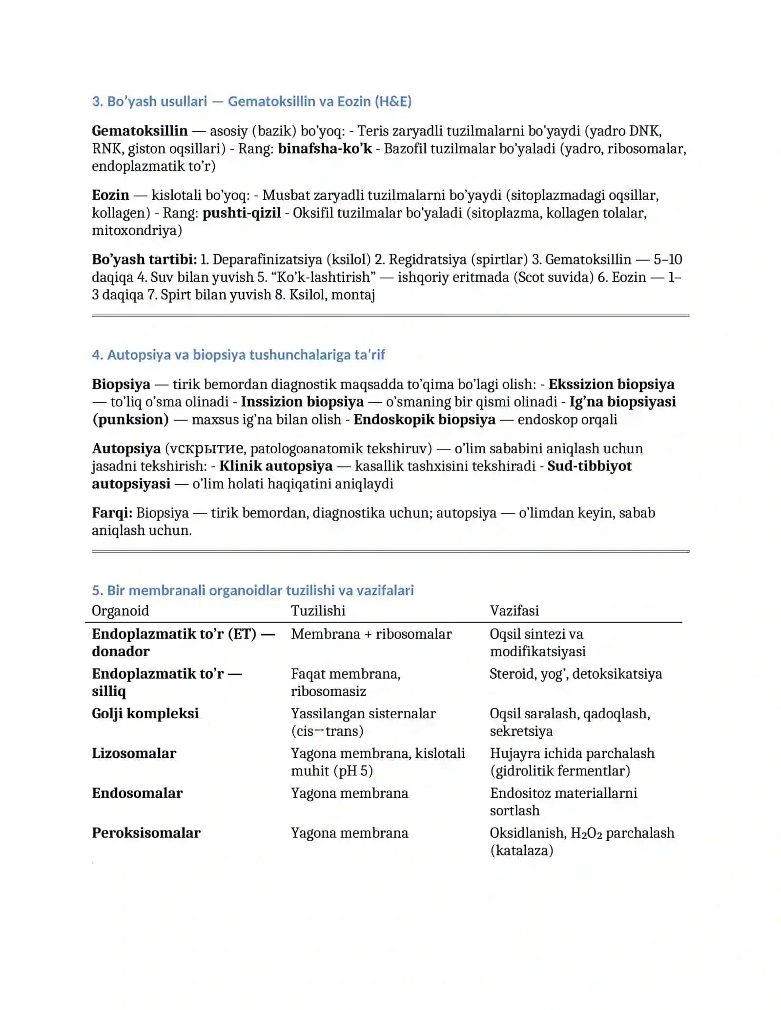 GISTOLOGIYA ORALIQ SAVOLLARI — TO’LIQ JAVOBLAR 2